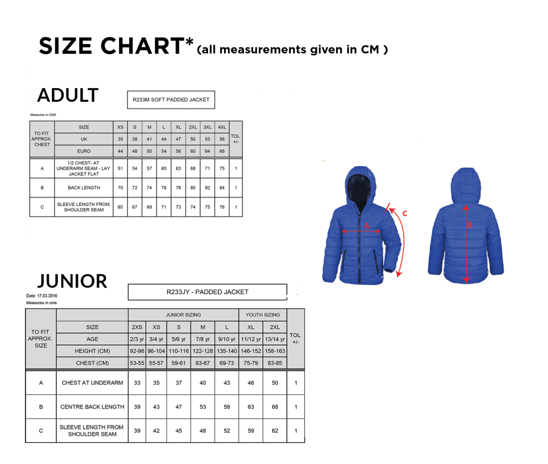 Haslingden St Marys FC Supersoft Jacket - Black - Size Guide