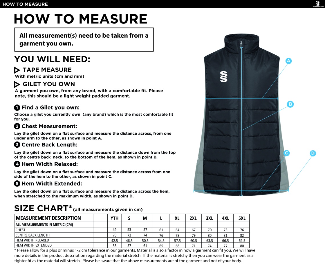 ACTIVE GILET - BLACK - Size Guide