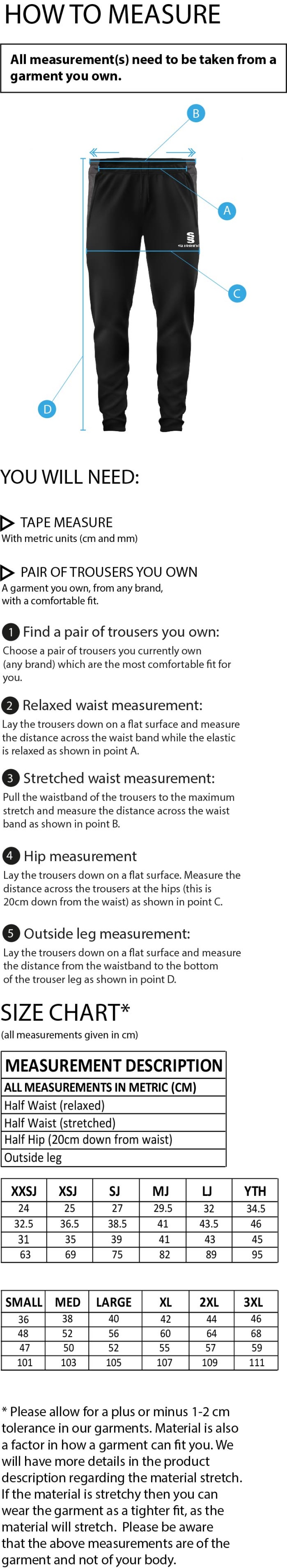 Haslingden St Marys FC Dual Skinny Pant - Size Guide