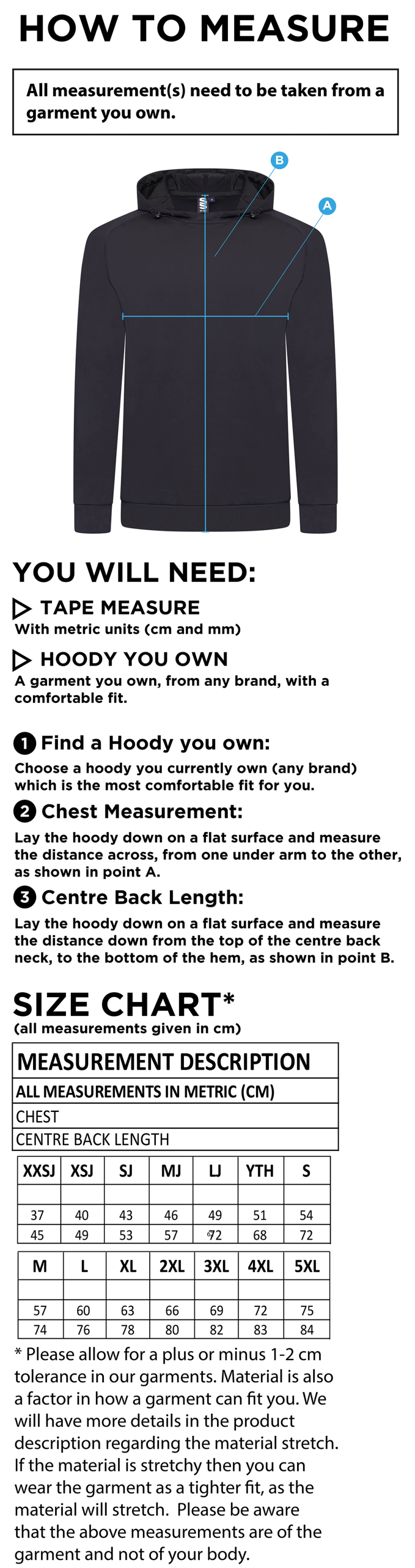 ACTIVE HOODY BLACK - Size Guide