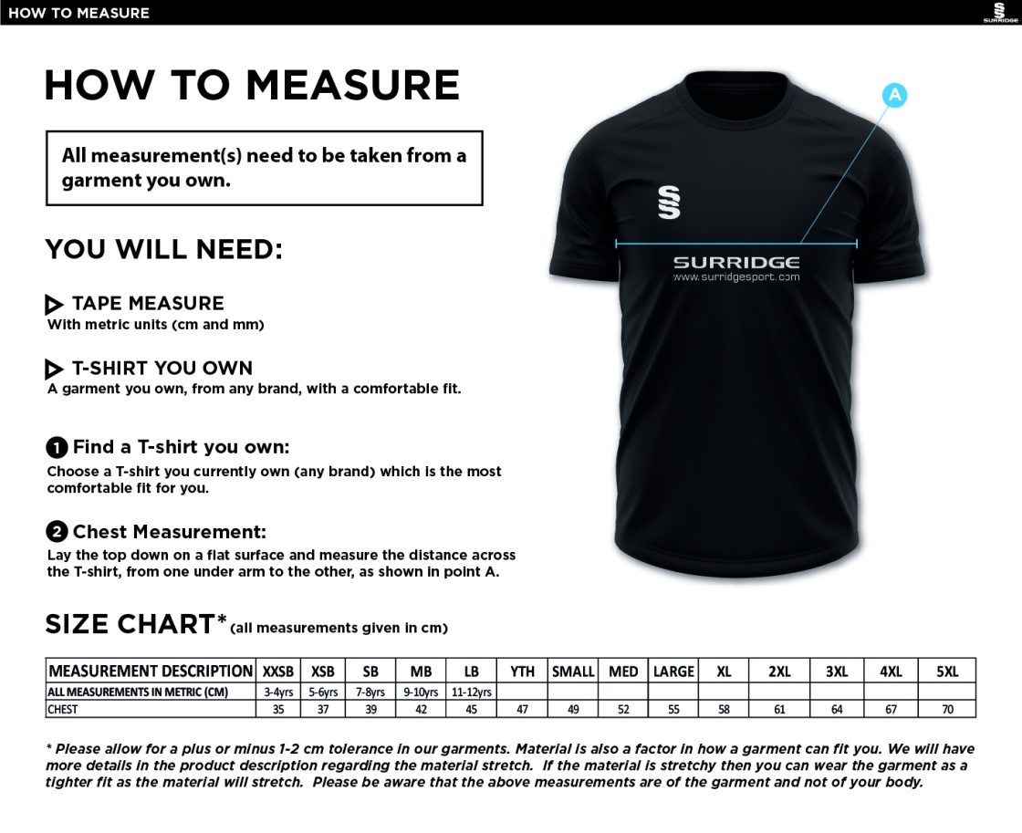 Haslingden St Marys FC Dual Gym T-shirt - Size Guide