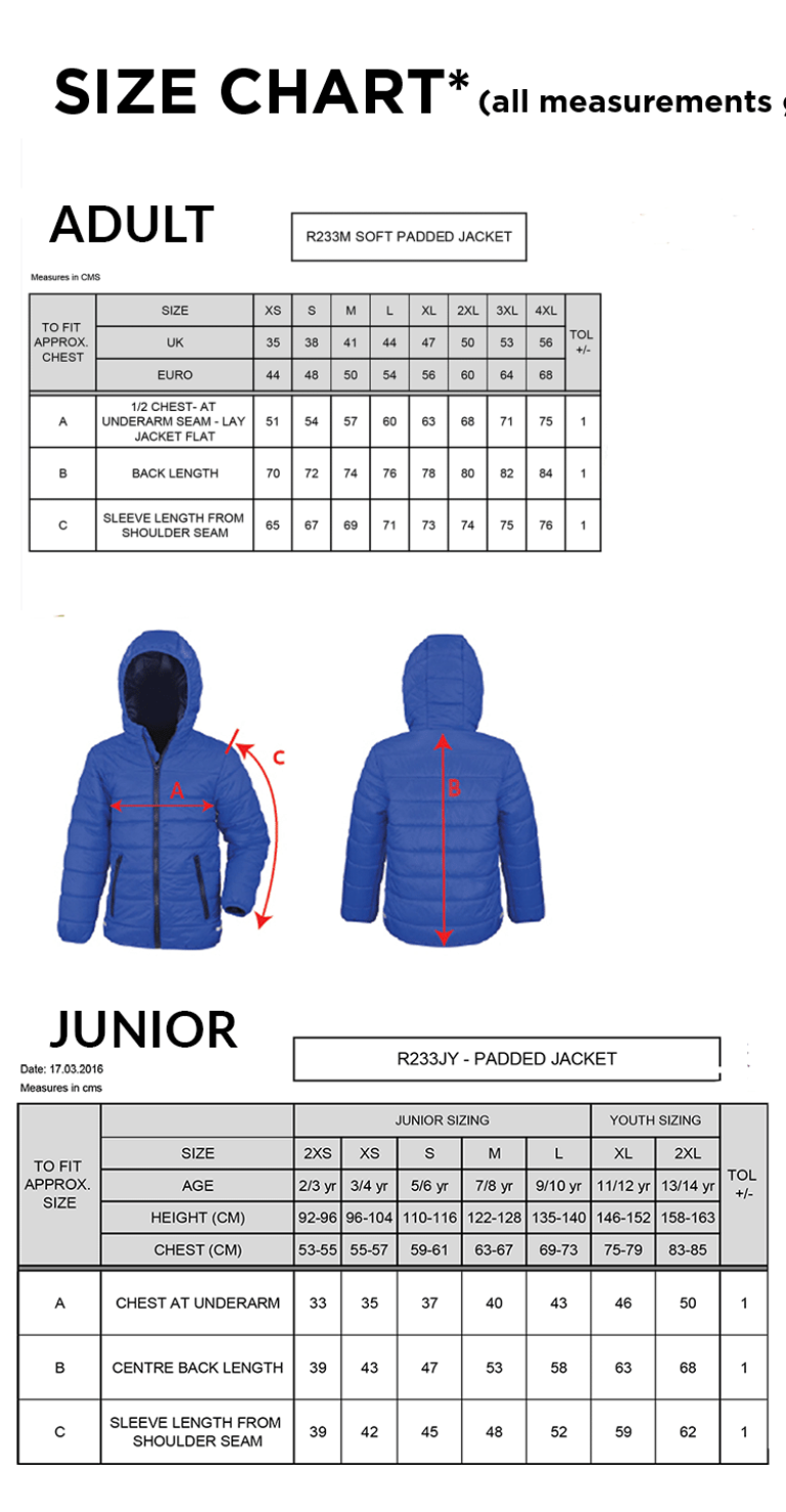 Haslingden St Marys FC Supersoft Jacket - Black - Size Guide