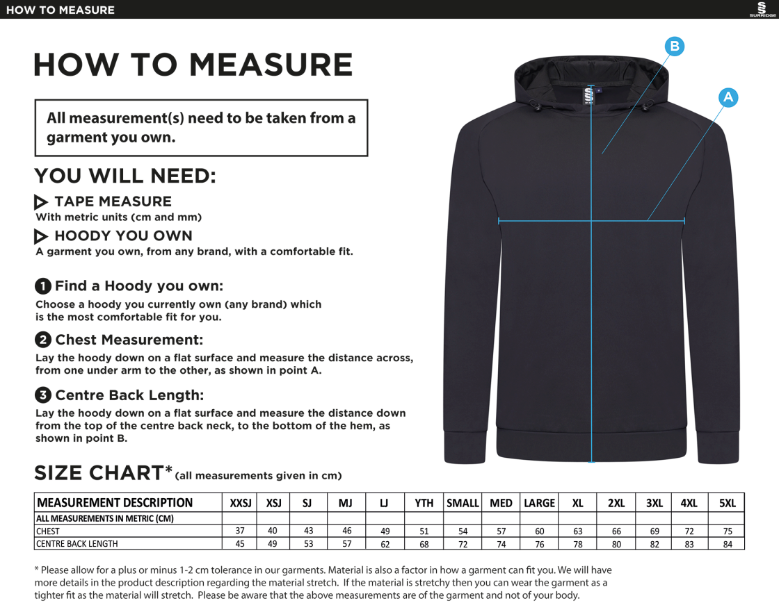 ACTIVE HOODY BLACK - Size Guide
