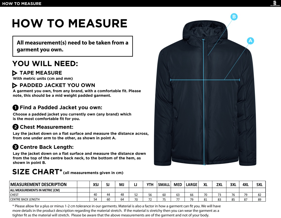 Active Padded Jacket - Black - Size Guide