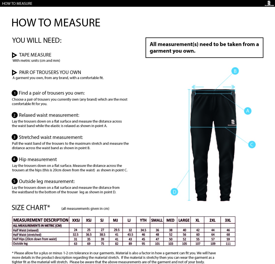 Haslingden St Marys FC Dual Skinny Pant - Size Guide