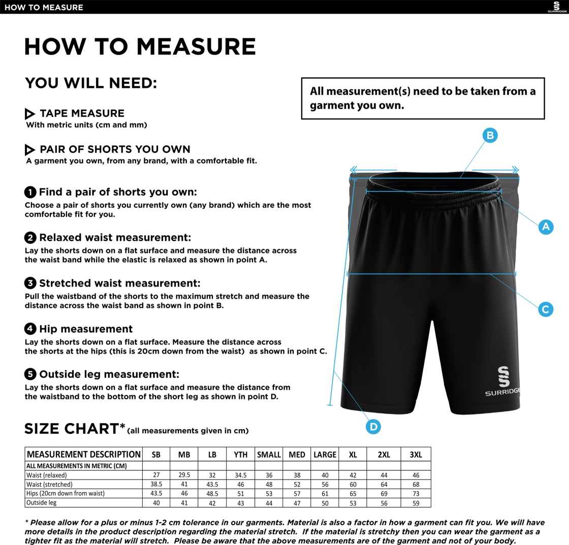 Haslingden St Marys FC - Blade Shorts - Size Guide