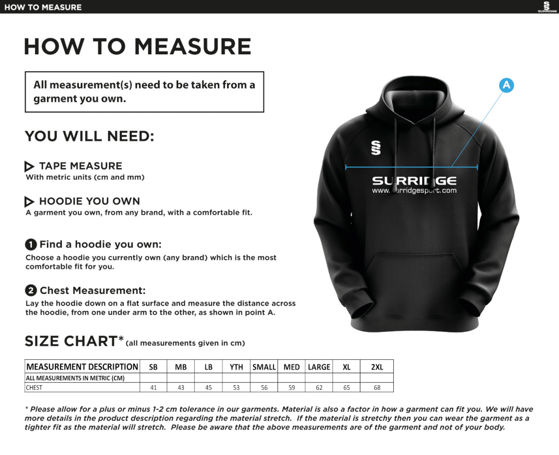 Haslingden St Marys FC - Blade Hoody - Black Emerald White - Size Guide