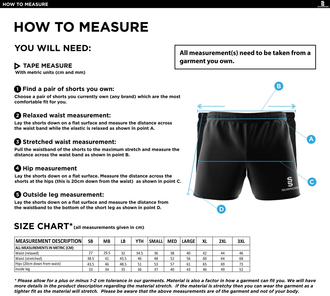 Haslingden St Marys FC - Dual Short - Size Guide