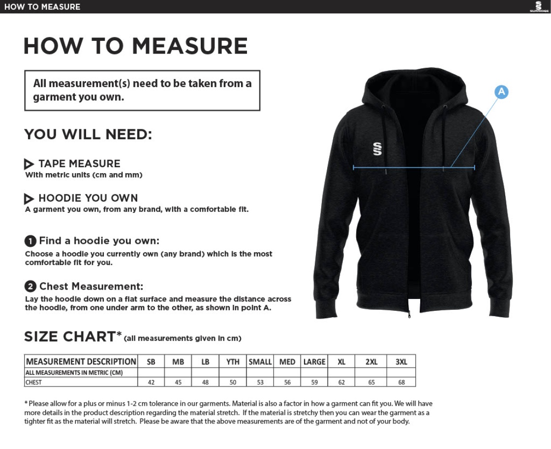 Haslingden St Marys FC Dual Full Zip Hoody - Size Guide